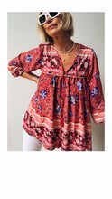 Load image into Gallery viewer, Boho Blouse/Tunic - Red Floral Mix