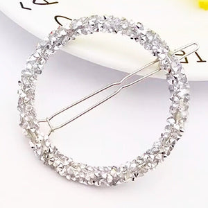 Large Crystal Round Hair Clip - Silver