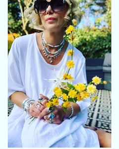 Boho Silver/Leather Necklace - Rose