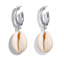 Load image into Gallery viewer, Cowrie Shell Drop Earrings - Silver