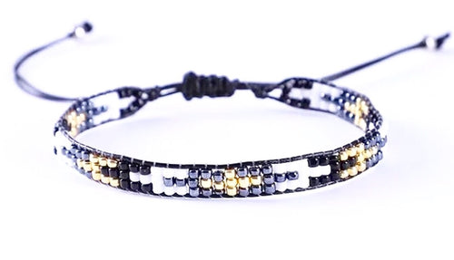 Beaded Bracelet - Black/Grey/Gold/white