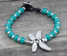 Load image into Gallery viewer, Silver Dragonfly Bracelet - Turquoise Green