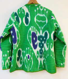 Preloved & Vintage - Ikat Boho Quilted Jacket - Green/Blue