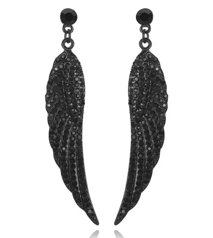 Black Sparkle Angel Wing Earrings