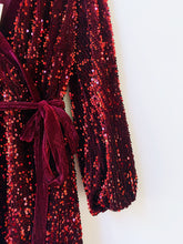Load image into Gallery viewer, Preloved &amp; Vintage - Love &amp; Roses Velvet Sequin Dress - Dark Red