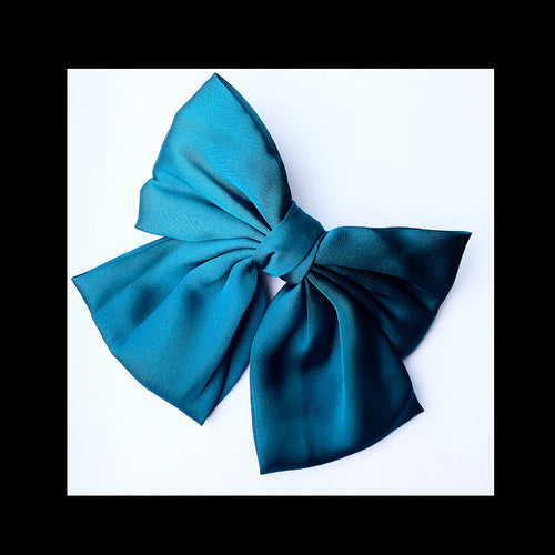 Satin Hair Bow Barrette Clip - Teal