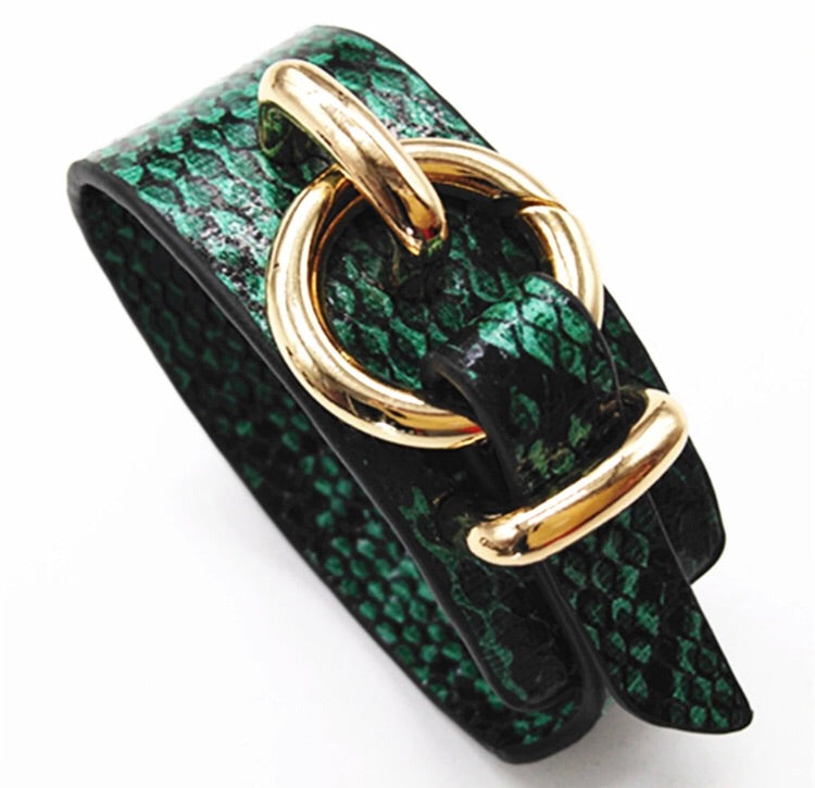 Cuff Bracelet - Green Faux Snakeskin