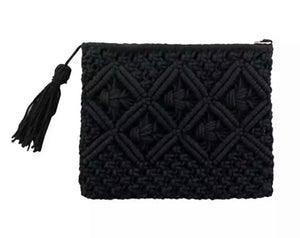 Cotton Macrame Clutch - Black