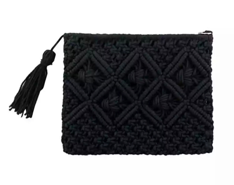 Cotton Macrame Clutch - Black