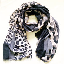 Load image into Gallery viewer, Leopard / Block Print Scarf - Black/Grey
