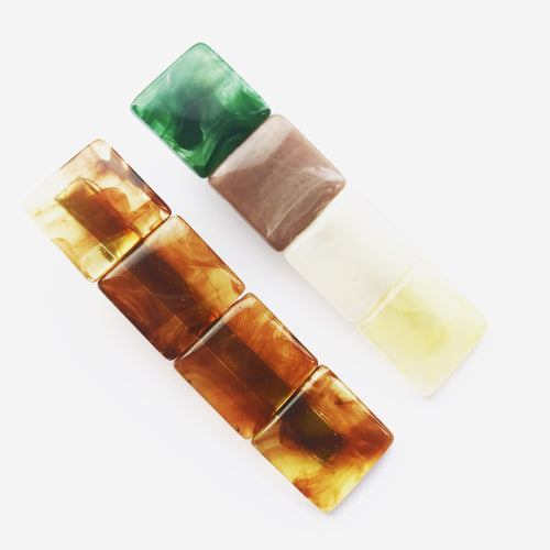 Set of two Perspex hair clips - Green/Multi