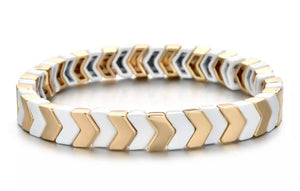 Stackable Enamel Bracelet - Gold/White Chevron