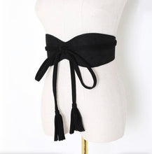 Load image into Gallery viewer, Black Faux Suede Obi Belt