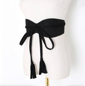 Black Faux Suede Obi Belt