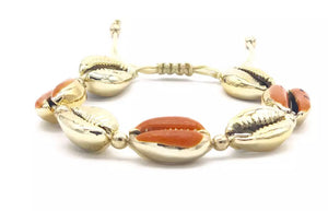 Cowrie Shell Bracelet  -  Coral