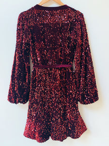 Preloved & Vintage - Love & Roses Velvet Sequin Dress - Dark Red