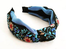 Load image into Gallery viewer, Embroidered Headband - Floral Blue