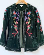 Load image into Gallery viewer, Preloved &amp; Vintage - Dark Green Velvet Embroidered Jacket