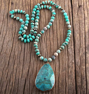 Natural Turquoise Stone Long Necklace