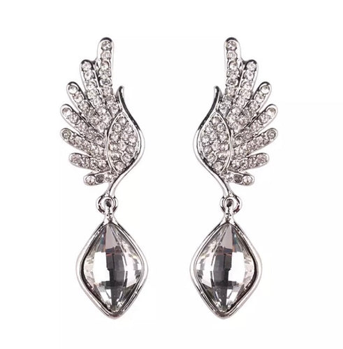 Angel Wing Drop Earrings - Silver