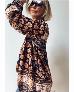 Boho Blouse/Tunic - Black/Orange Mix