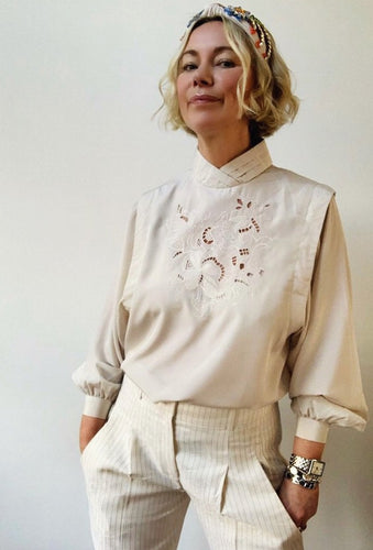 Preloved & Vintage - Vintage Cream Cut out Blouse