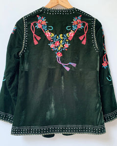 Preloved & Vintage - Dark Green Velvet Embroidered Jacket