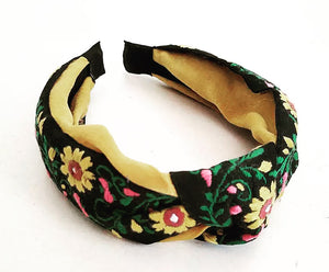 Embroidered Headband - Floral Yellow