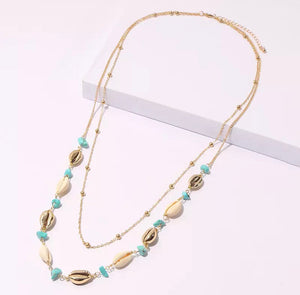 Double Layered Necklace - Gold/Shell