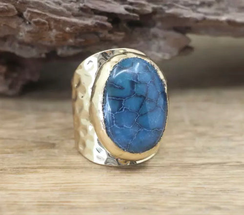 Dragon Vein Agate Ring - Blue