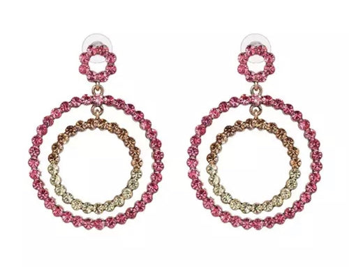 Sparkle Round Earrings - Pink