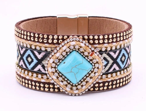 Boho Cuff - Turquoise Diamond Stone